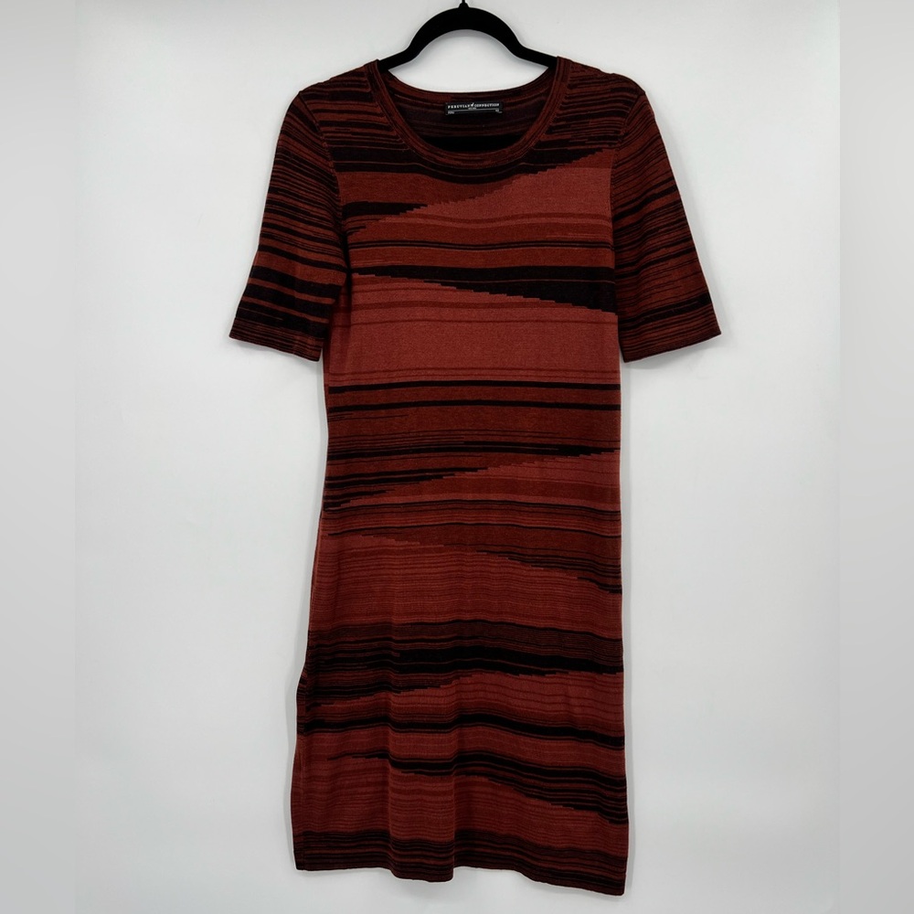 Peruvian Connection Striped Midi Dress Three Quarter Length Sleeves Printed XS